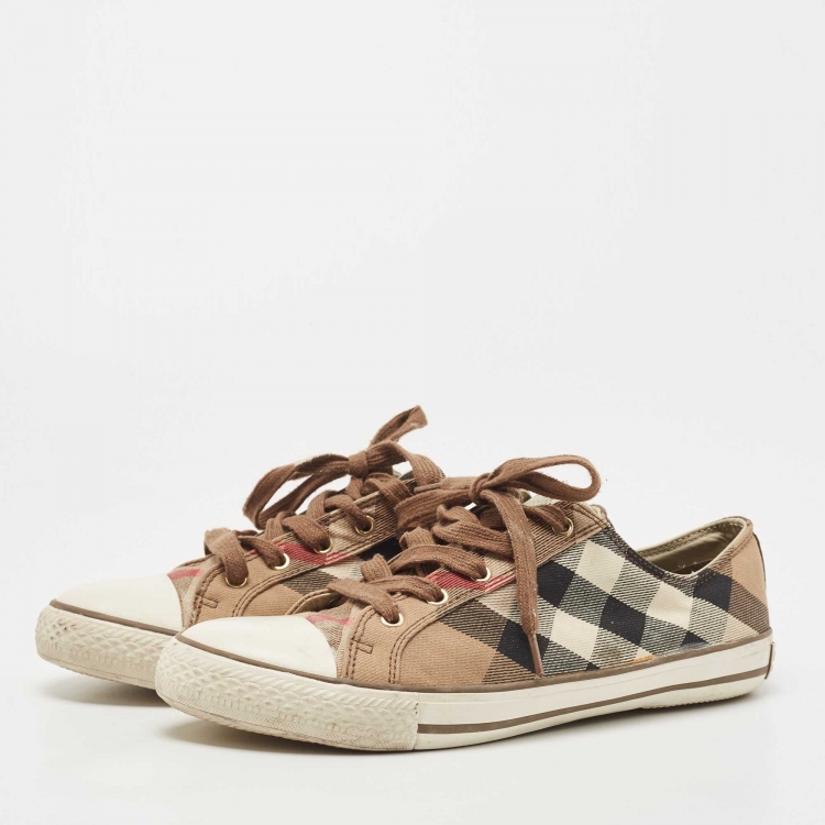 Pre Owned Burberry Tricolor House Check Canvas and Rubber Low Top Sneakers Size 40
