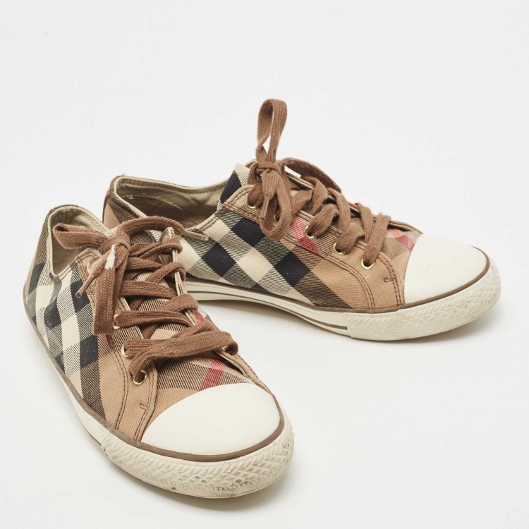 Pre Owned Burberry Tricolor House Check Canvas and Rubber Low Top Sneakers Size 40