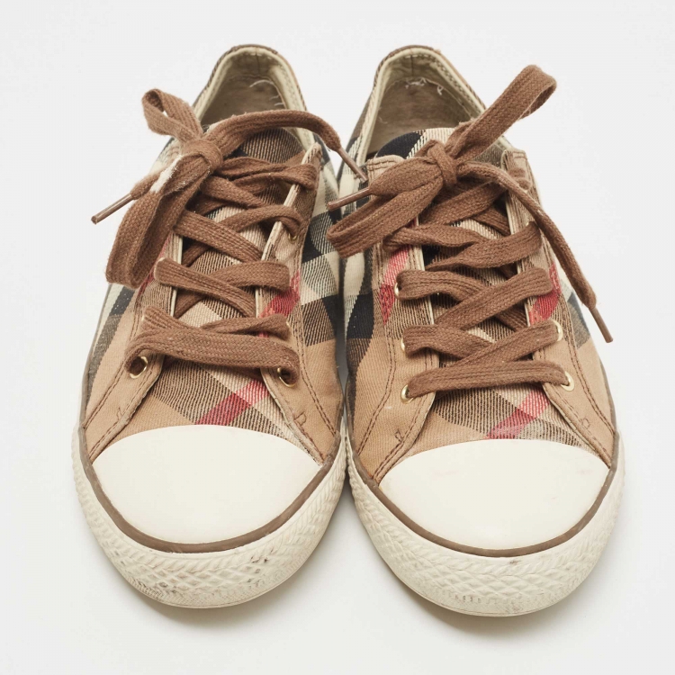 Pre Owned Burberry Tricolor House Check Canvas and Rubber Low Top Sneakers Size 40