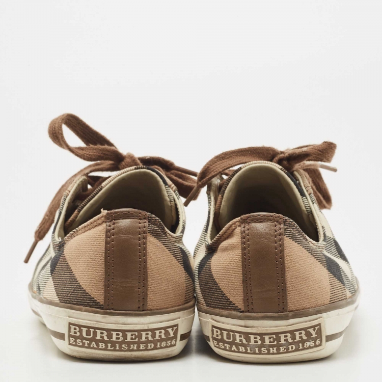 Pre Owned Burberry Tricolor House Check Canvas and Rubber Low Top Sneakers Size 40