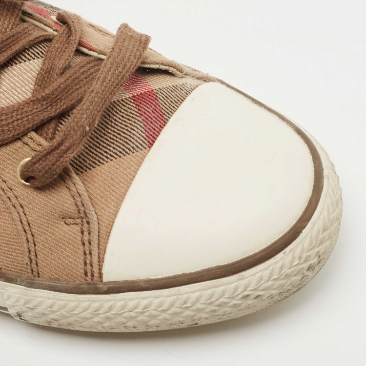 Pre Owned Burberry Tricolor House Check Canvas and Rubber Low Top Sneakers Size 40