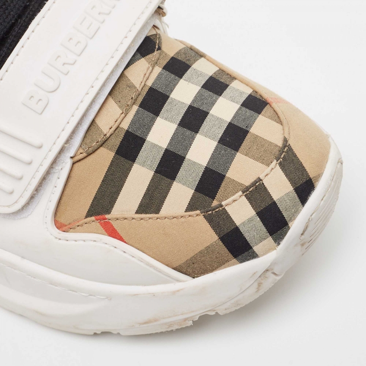 Pre Owned Burberry White/Beige Check Canvas and Rubber Regis Chunky Sneakers Size 38