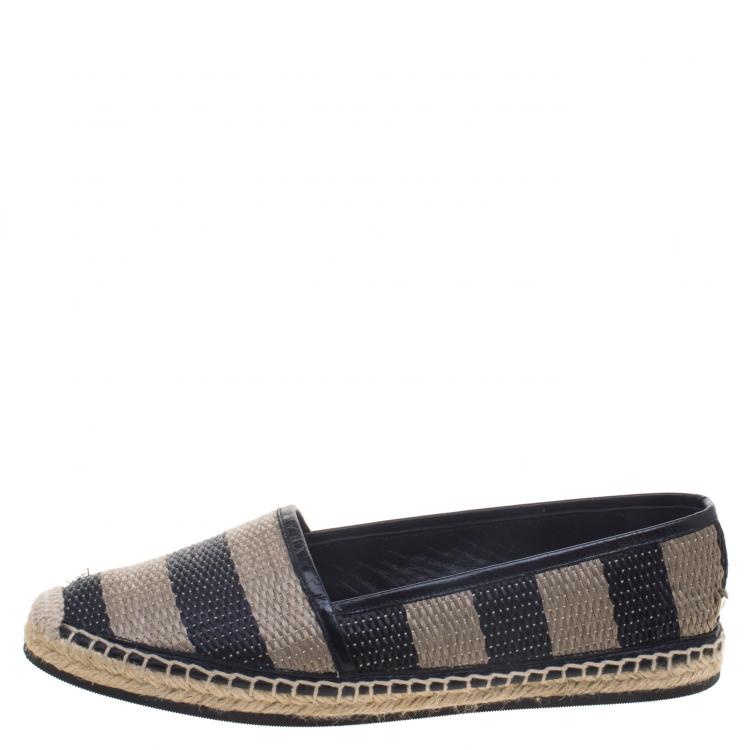 Pre Owned Burberry Two Tone Striped Raffia Hodgeson Espadrilles Size 38.5