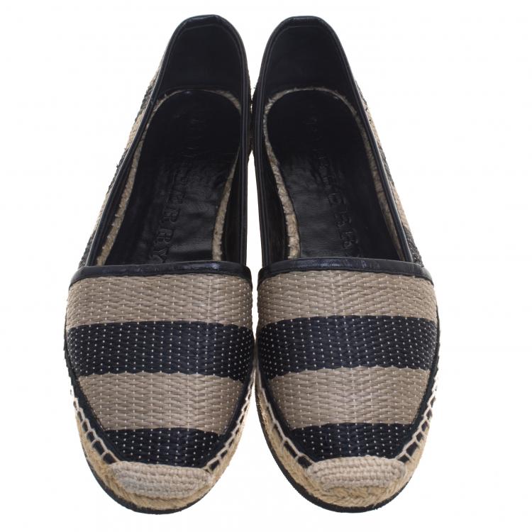 Pre Owned Burberry Two Tone Striped Raffia Hodgeson Espadrilles Size 38.5