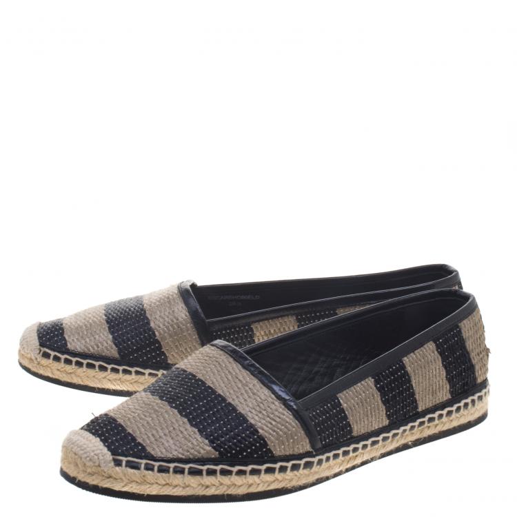 Pre Owned Burberry Two Tone Striped Raffia Hodgeson Espadrilles Size 38.5