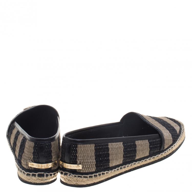 Pre Owned Burberry Two Tone Striped Raffia Hodgeson Espadrilles Size 38.5