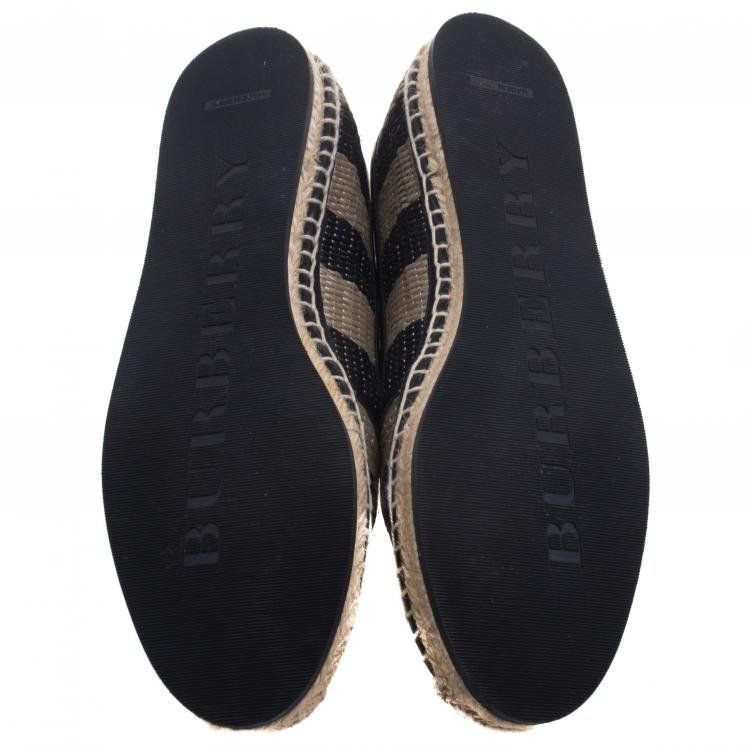 Pre Owned Burberry Two Tone Striped Raffia Hodgeson Espadrilles Size 38.5
