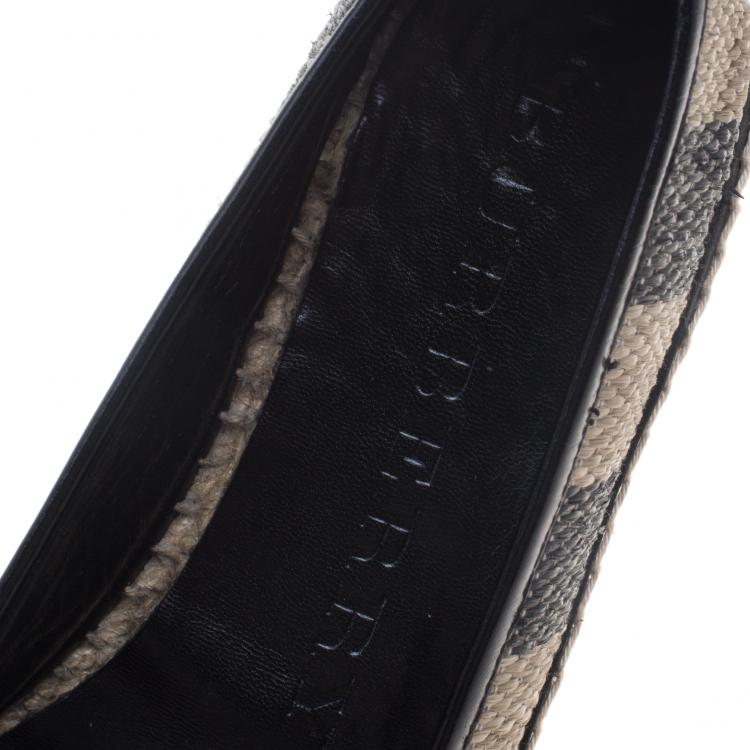 Pre Owned Burberry Two Tone Striped Raffia Hodgeson Espadrilles Size 38.5