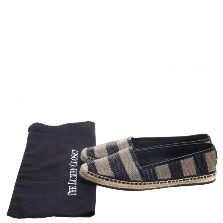 Pre Owned Burberry Two Tone Striped Raffia Hodgeson Espadrilles Size 38.5