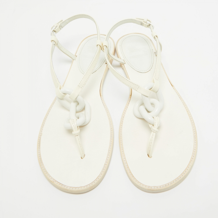Pre Owned Burberry Patent Leather White Thong Slingback Sandals Size 38.5
