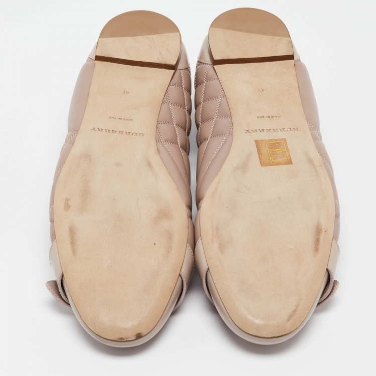 Pre Owned Burberry Dusty Pink Quilted Leather Buckle Detail Ballet Flats Size 41