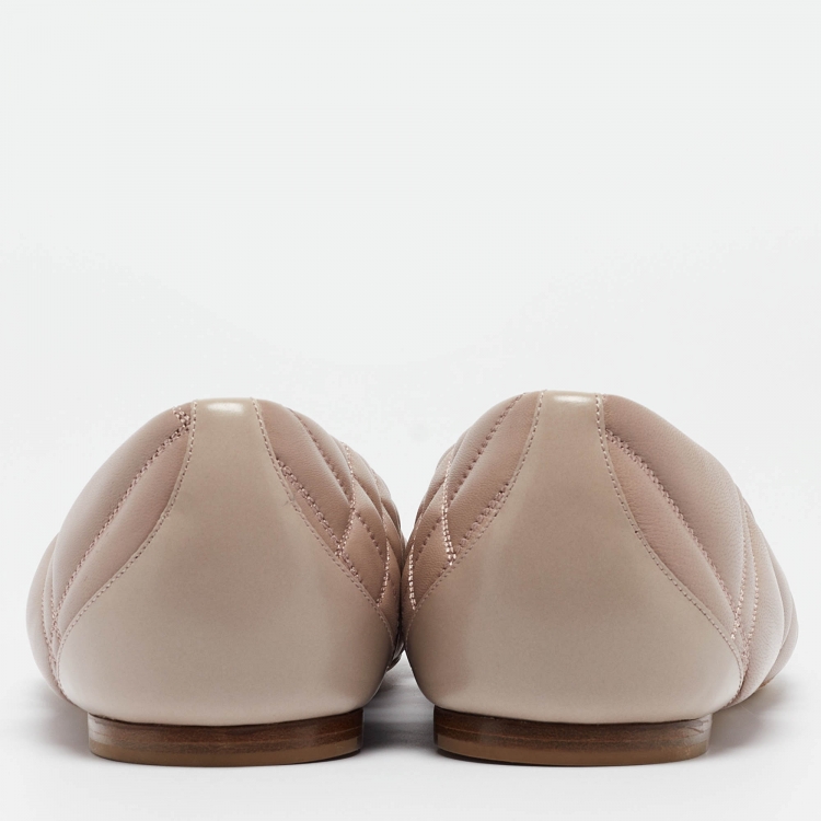 Pre Owned Burberry Dusty Pink Quilted Leather Buckle Detail Ballet Flats Size 41