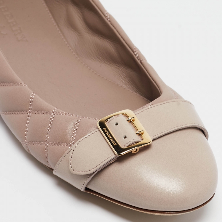Pre Owned Burberry Dusty Pink Quilted Leather Buckle Detail Ballet Flats Size 41