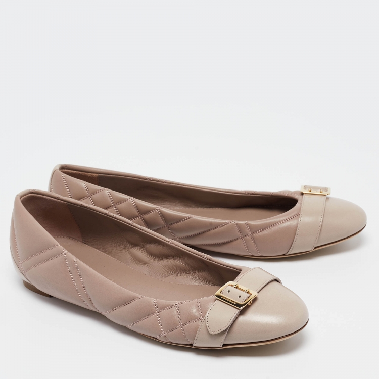 Pre Owned Burberry Dusty Pink Quilted Leather Buckle Detail Ballet Flats Size 41
