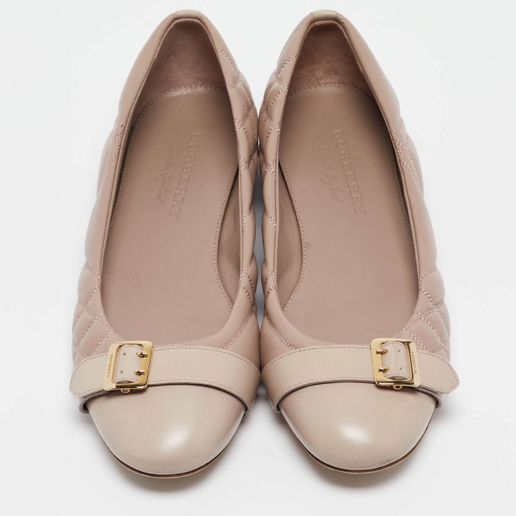 Pre Owned Burberry Dusty Pink Quilted Leather Buckle Detail Ballet Flats Size 41