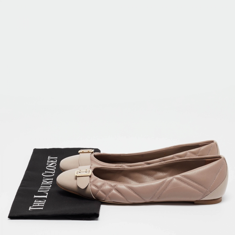 Pre Owned Burberry Dusty Pink Quilted Leather Buckle Detail Ballet Flats Size 41