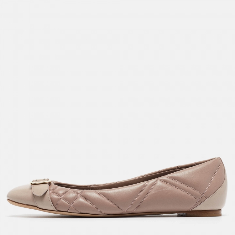 Burberry Dusty Pink Quilted Leather Buckle Detail Ballet