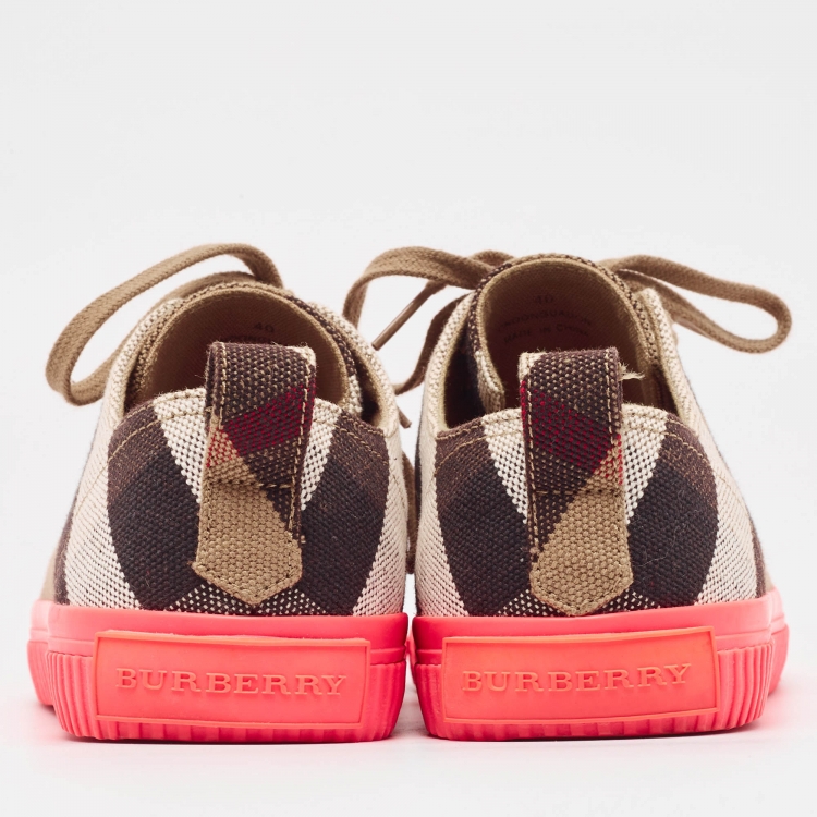 Pre Owned Burberry Pink/Beige Check Canvas And Rubber Low Top Sneakers Size 40