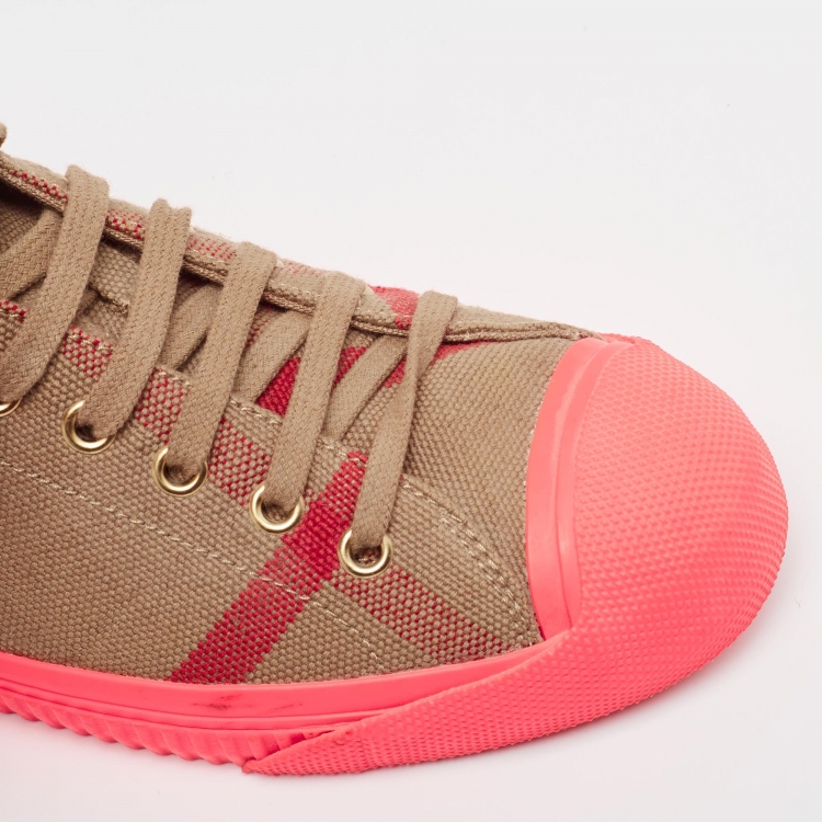 Pre Owned Burberry Pink/Beige Check Canvas And Rubber Low Top Sneakers Size 40