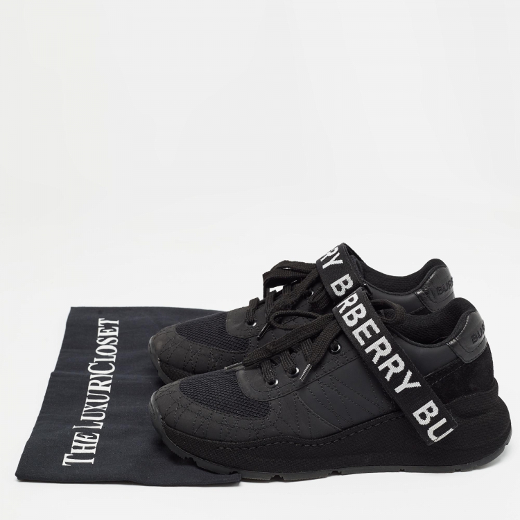 Pre Owned Burberry Black Suede and Mesh logo Lace Up Sneakers Size 36