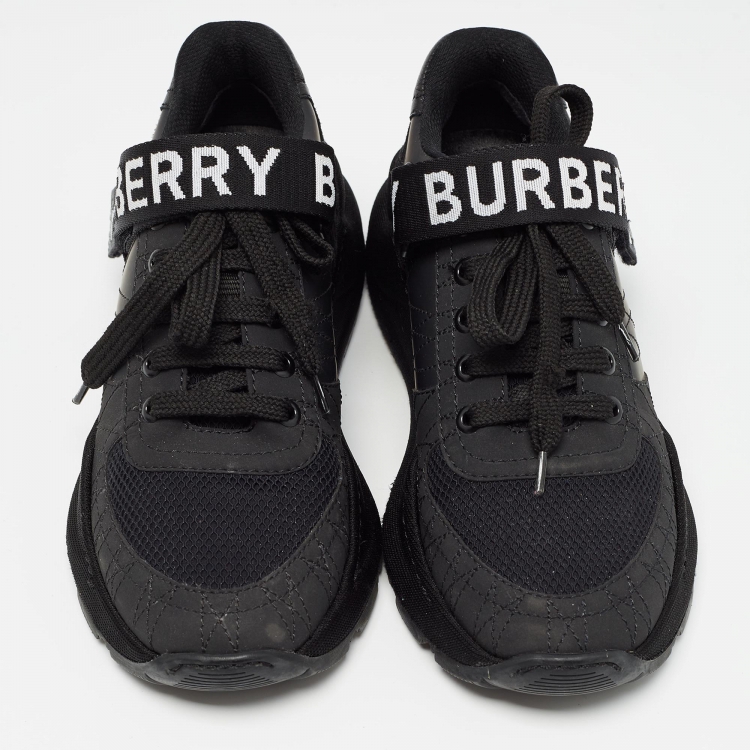 Pre Owned Burberry Black Suede and Mesh logo Lace Up Sneakers Size 36