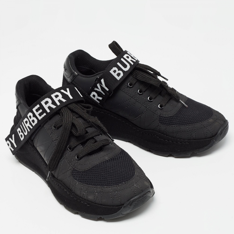 Pre Owned Burberry Black Suede and Mesh logo Lace Up Sneakers Size 36
