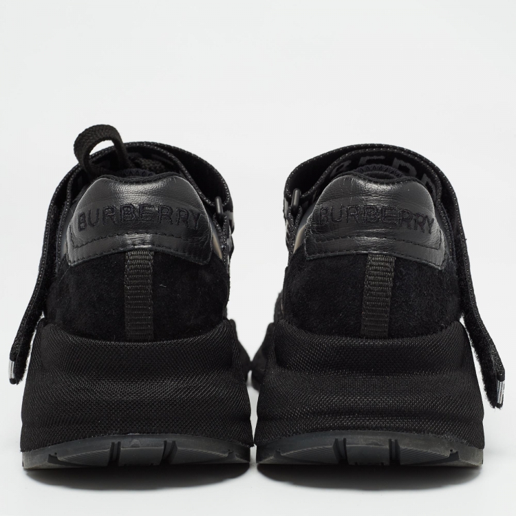 Pre Owned Burberry Black Suede and Mesh logo Lace Up Sneakers Size 36