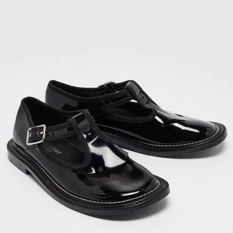 Pre Owned Burberry Black Patent Mary Jane Flats Size 36