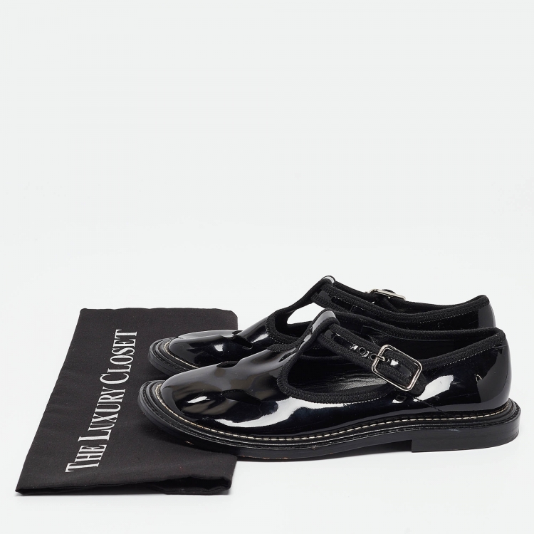 Pre Owned Burberry Black Patent Mary Jane Flats Size 36