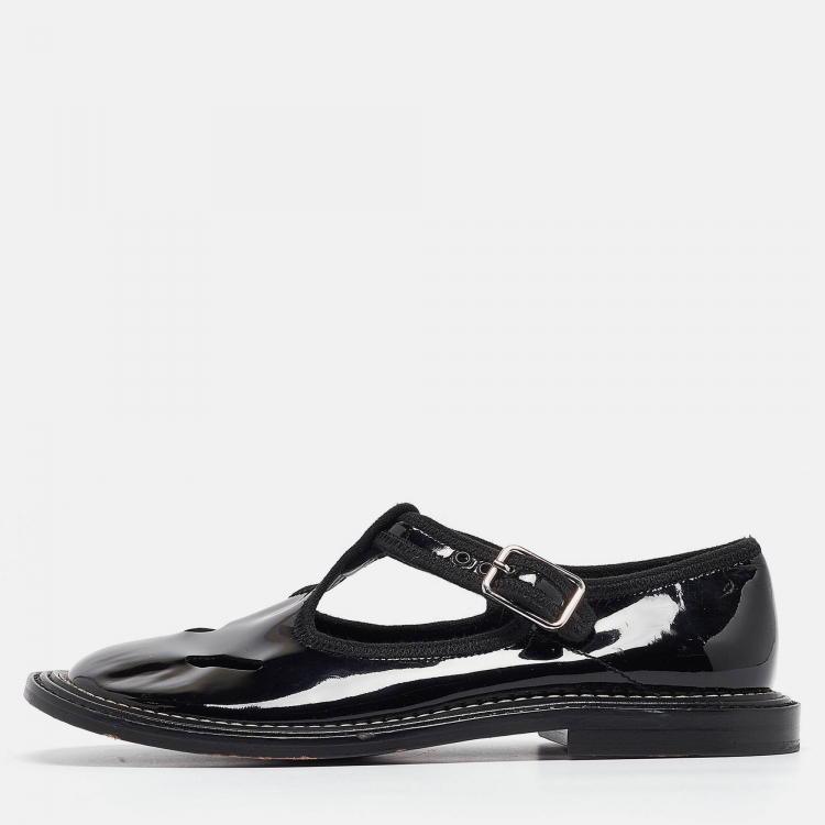 Pre Owned Burberry Black Patent Mary Jane Flats Size 36