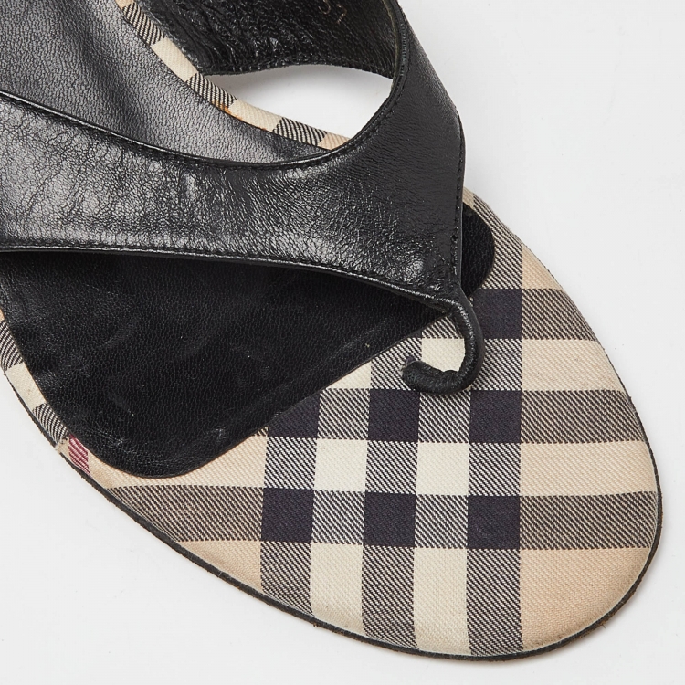 Pre Owned Burberry Black Leather Thong Sandals Size 37