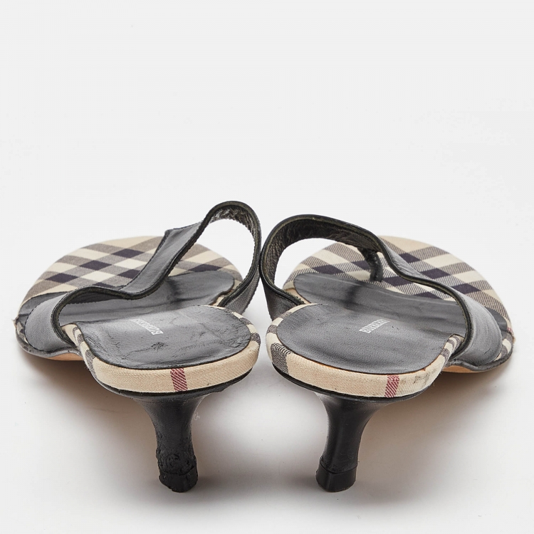 Pre Owned Burberry Black Leather Thong Sandals Size 37