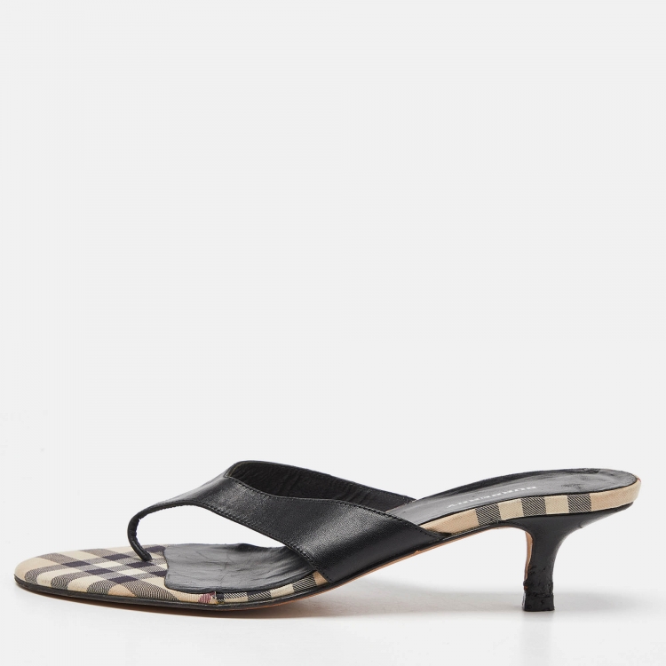 Pre Owned Burberry Black Leather Thong Sandals Size 37
