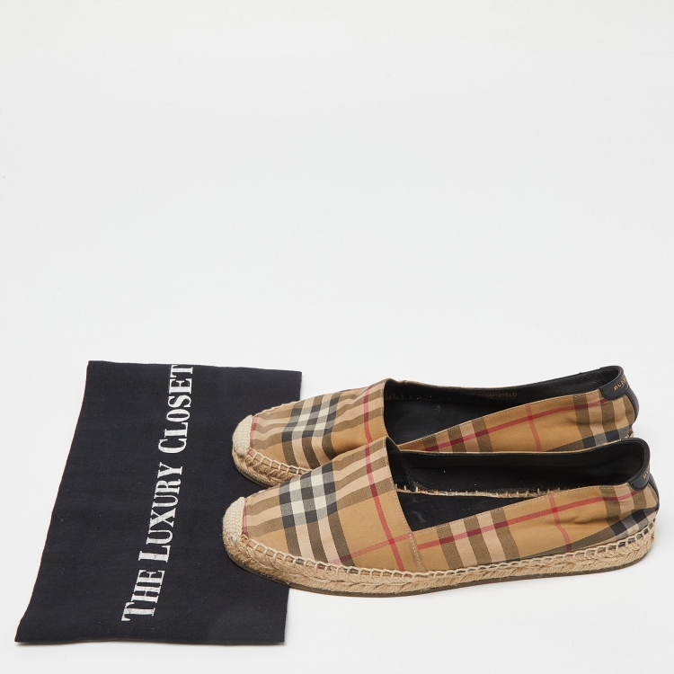 Pre Owned Burberry Beige/Black House Check Fabric Espadrille Flats Size 38