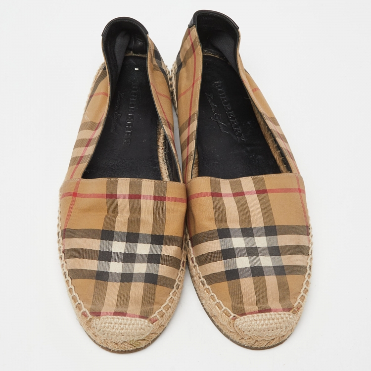 Pre Owned Burberry Beige/Black House Check Fabric Espadrille Flats Size 38