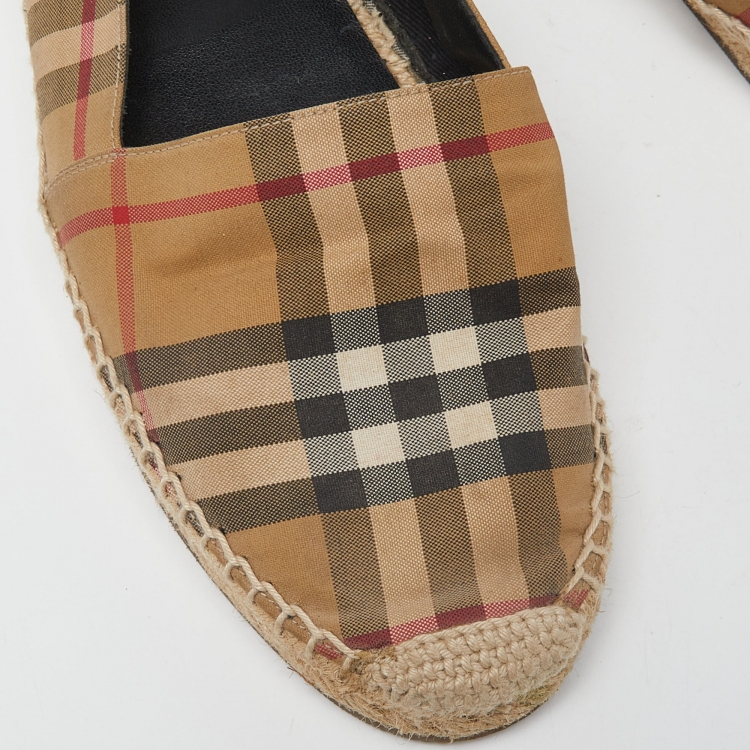 Pre Owned Burberry Beige/Black House Check Fabric Espadrille Flats Size 38