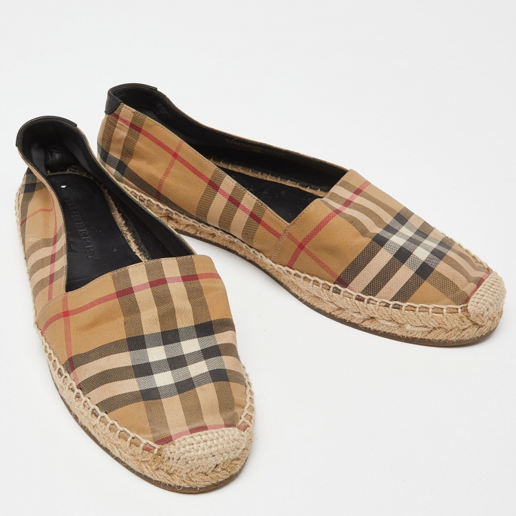 Pre Owned Burberry Beige/Black House Check Fabric Espadrille Flats Size 38