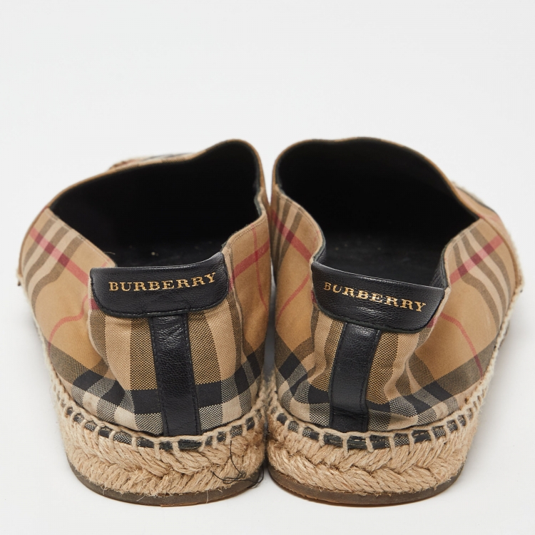 Pre Owned Burberry Beige/Black House Check Fabric Espadrille Flats Size 38