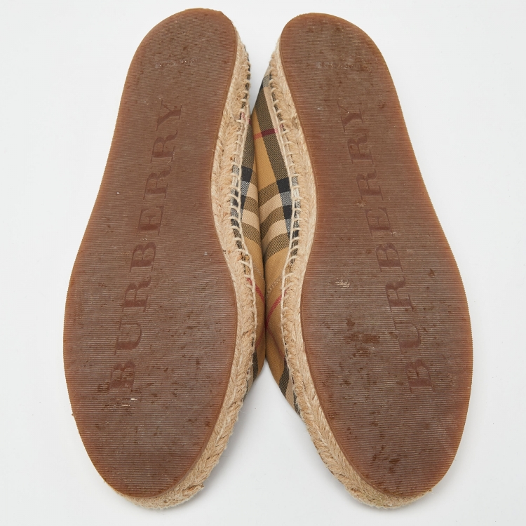 Pre Owned Burberry Beige/Black House Check Fabric Espadrille Flats Size 38