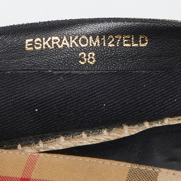 Pre Owned Burberry Beige/Black House Check Fabric Espadrille Flats Size 38