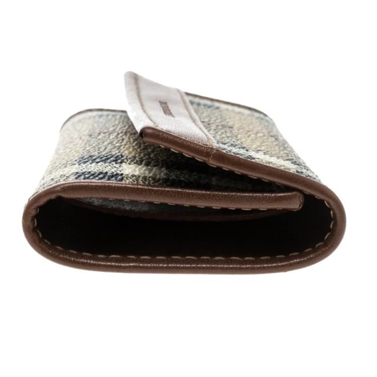 مملوكة مسبقًا محفظة بطاقات بربري PVC كاروهات هاي ماركت بني ب6 حلقات مفاتيح