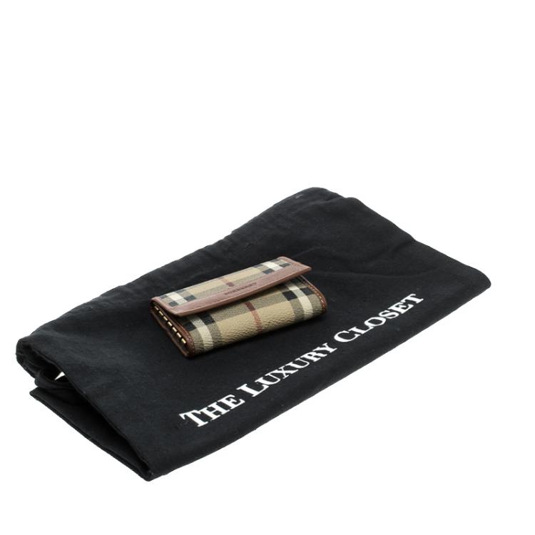 مملوكة مسبقًا محفظة بطاقات بربري PVC كاروهات هاي ماركت بني ب6 حلقات مفاتيح