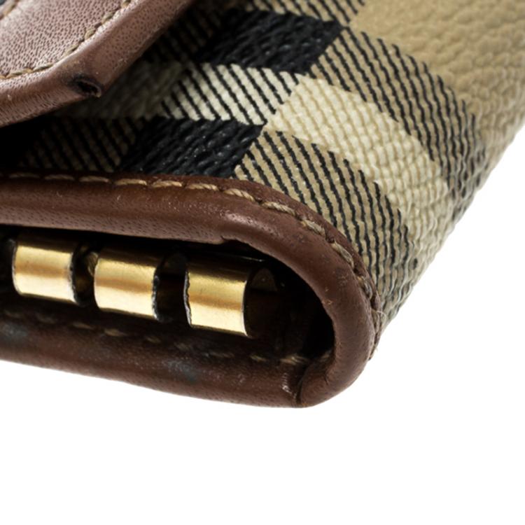 مملوكة مسبقًا محفظة بطاقات بربري PVC كاروهات هاي ماركت بني ب6 حلقات مفاتيح