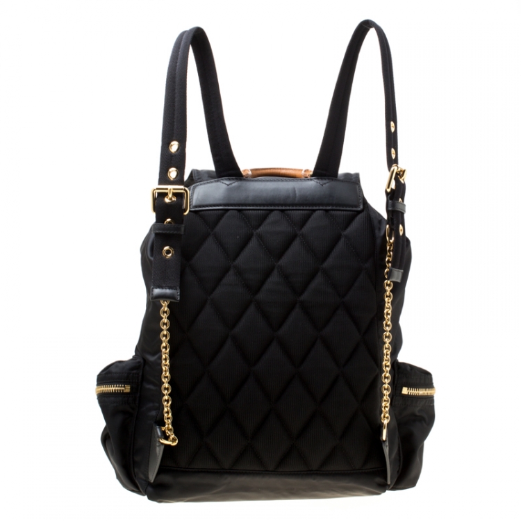 Pre Owned Burberry Black Nylon and Leather Rucksack Backpack
