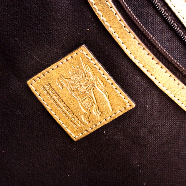 Pre Owned Burberry Gold/Beige Haymarket Check PVC and Leather Document Case