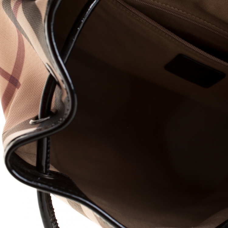 Pre Owned Burberry Black/Beige Nova Check PVC and Patent Leather Backpack