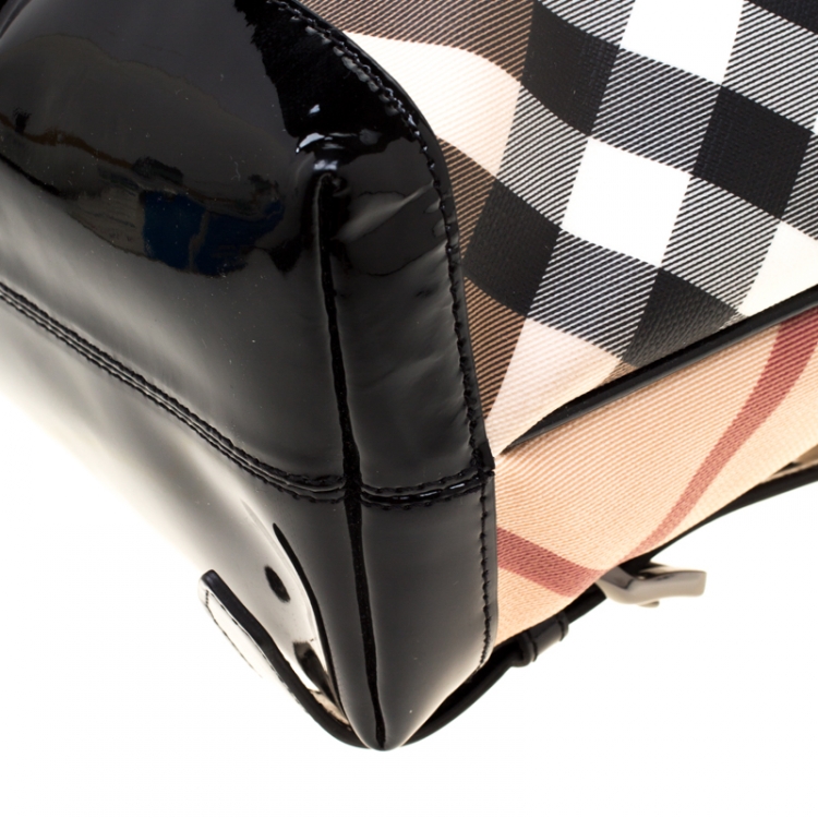Pre Owned Burberry Black/Beige Nova Check PVC and Patent Leather Backpack