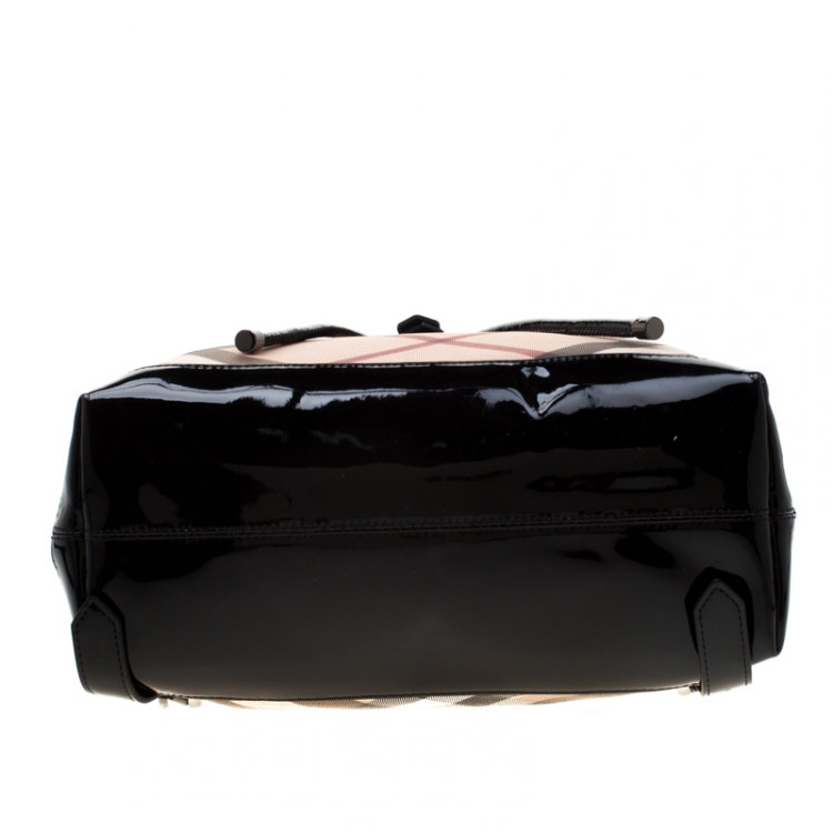 Pre Owned Burberry Black/Beige Nova Check PVC and Patent Leather Backpack