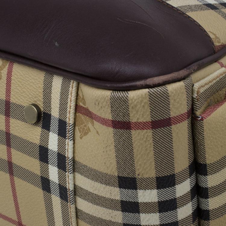 Pre Owned Burberry Haymarket Coated Canvas Luggage Bag