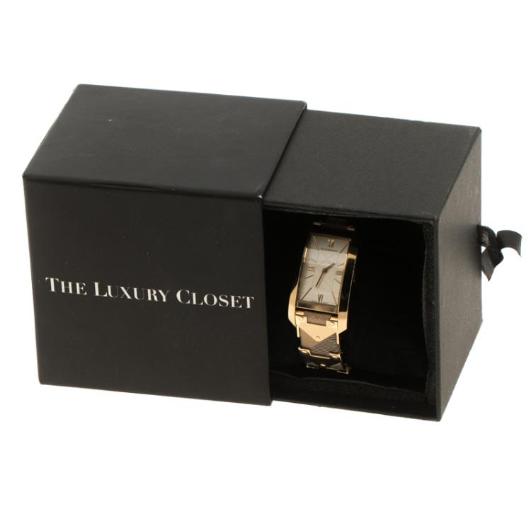 Pre Owned Burberry Yellow Gold Plated Stainless Steel Novacheck Women's Wristwatch 25 mm